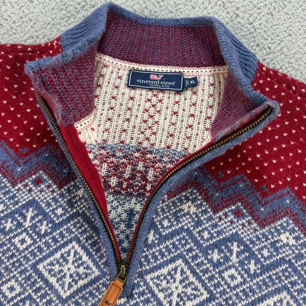 Vineyard Vines Fair Isle 1/4 Zip Sweater Mens XL Blue Merino Wool Alpaca Blend - Picture 4 of 12